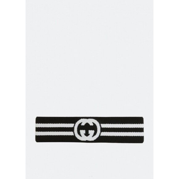 NEW GUCCI Headband HAIRBAND INTERLOCKING G BLACK WHITE SIZE M LOGO - Picture 1 of 8